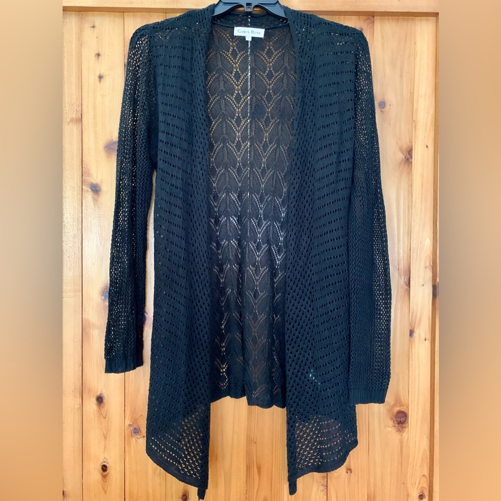 Black Carol Rose Light Sweater Cardigan Large Excellent Condition
